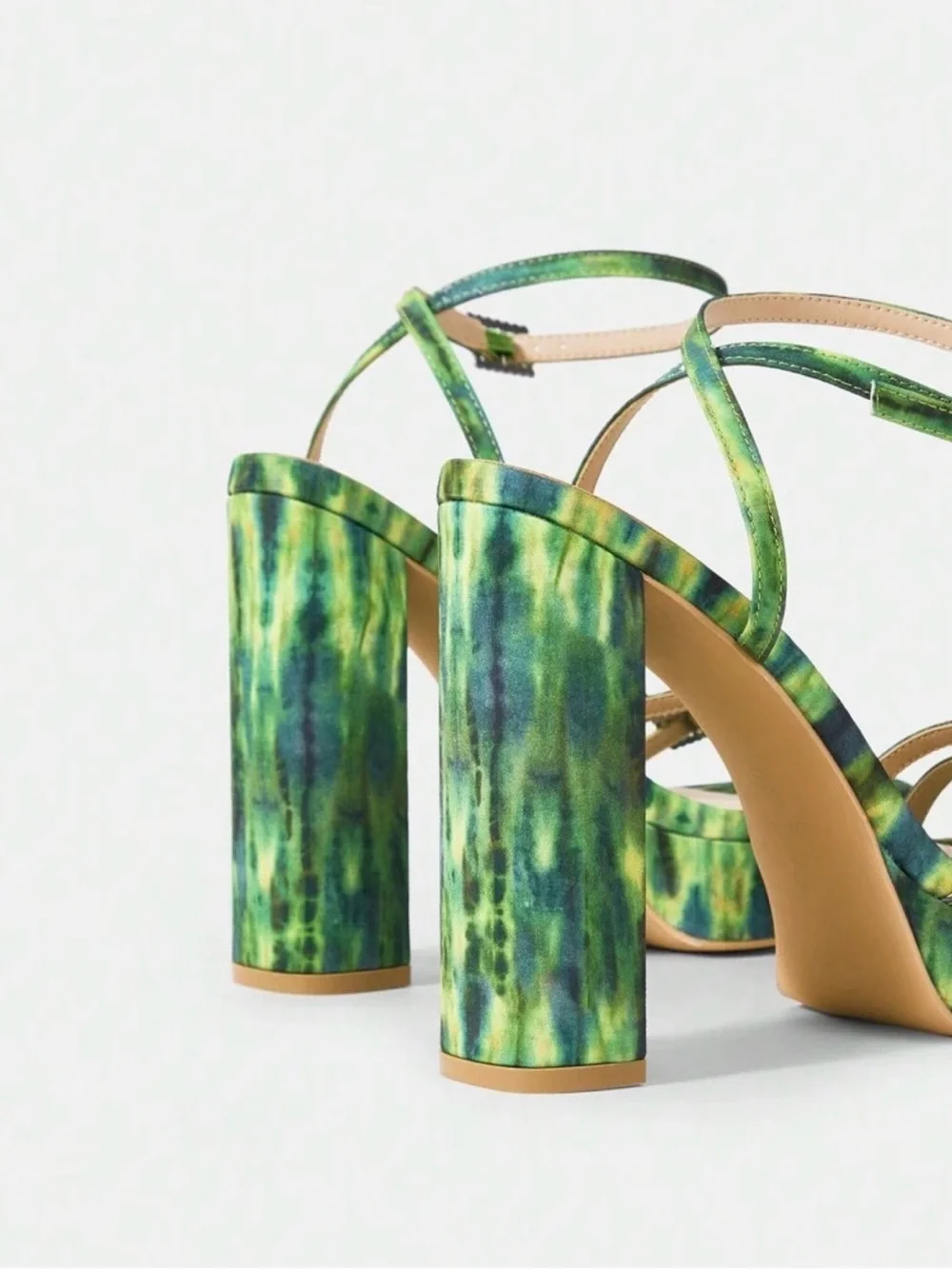 NWOT Green Tie Dye Watermelon Platform Block Heel Sandal Rhinestone Buckles